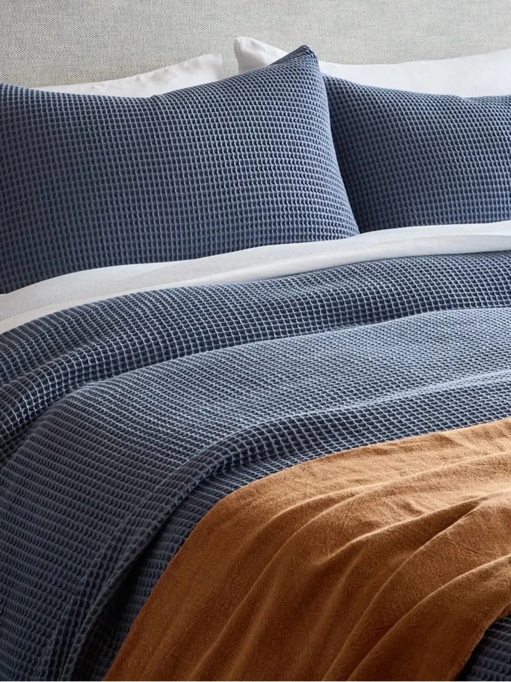Quince Organic Waffle 3 Pc Duvet Cover Set, Full/Queen (Mineral)
